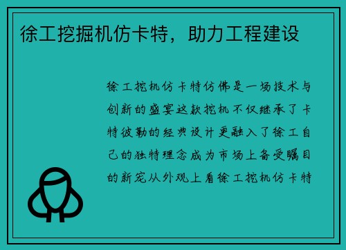 徐工挖掘机仿卡特，助力工程建设